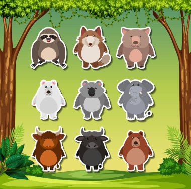 Hayvan etiket paketi illüstrasyon ayarla