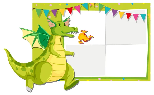 Dragón Verde Invitación Fiesta Ilustración — Archivo Imágenes Vectoriales