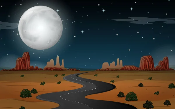 Escena Del Desierto Por Noche Ilustración — Vector de stock