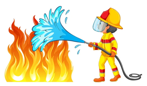 Bombero Apagando Una Ilustración Fuego — Archivo Imágenes Vectoriales