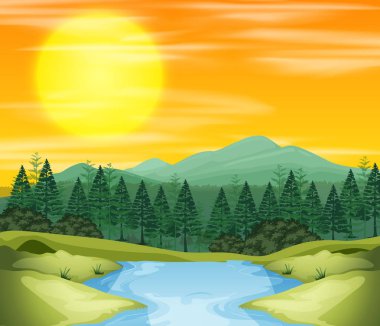 Bir hurma olay yerinde günbatımı illüstrasyon