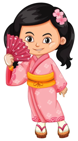 Chica Asiática Con Vestido Tradicional Japonés Ilustración — Vector de stock