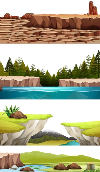 Conjunto Natureza Paisagem Ilustração — Vetor de Stock