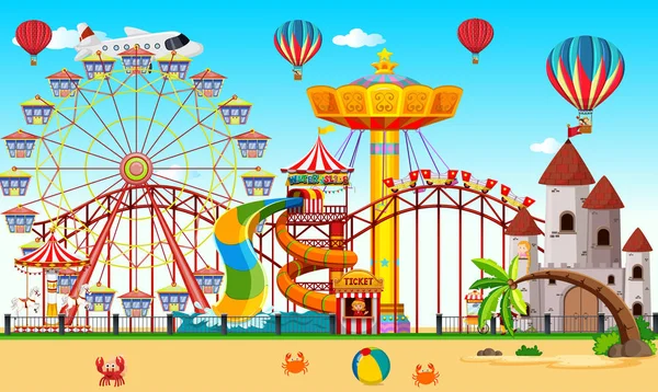 Amusement Park Next Beach Illustration — Stock Vector