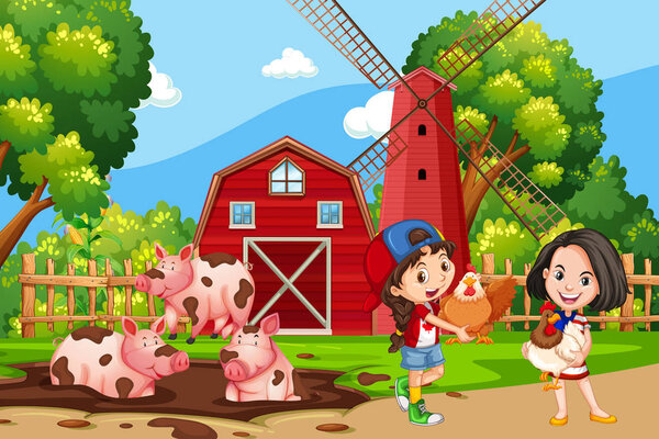 Девушка на ферме иллюстрации
