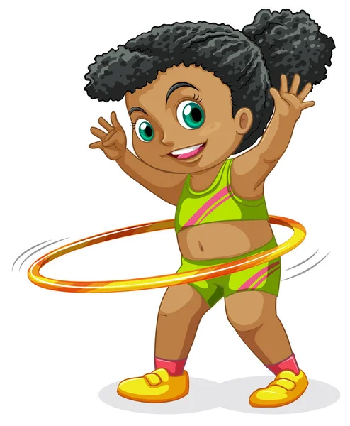 Glückliches Mädchen Spielt Hula Hoop Reifen Illustration — Stockvektor