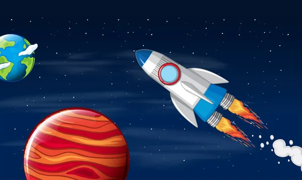 Um foguete viaja no espaço — Vetor de Stock