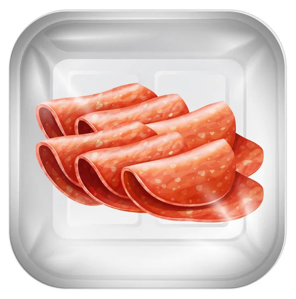 Salami op plastic verpakkingen — Stockvector