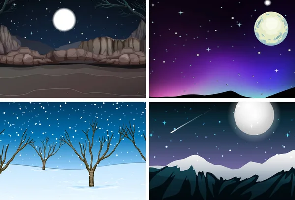 Set of nature landscape at night