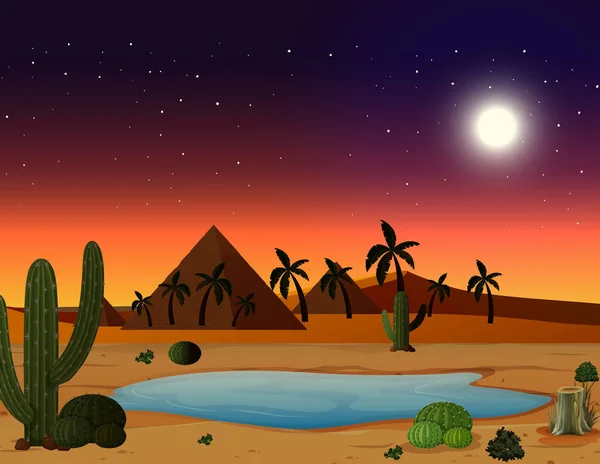 Una escena del desierto por la noche — Vector de stock