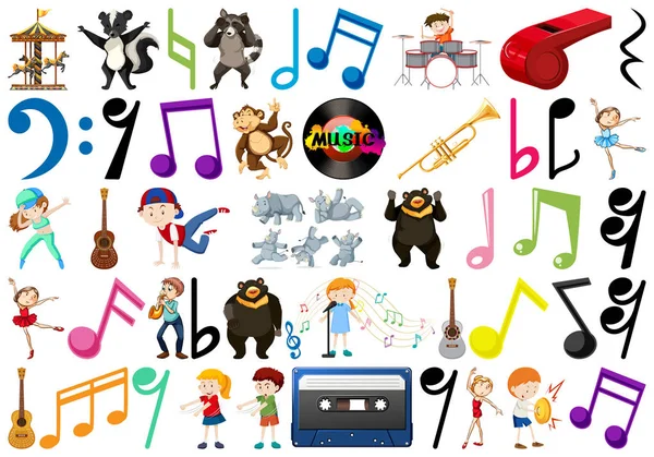 Music note people and animal — Stock Vector