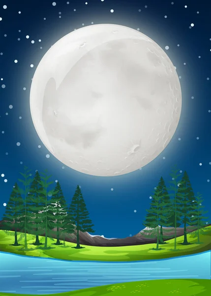 Une scène de nuit superlunaire — Image vectorielle