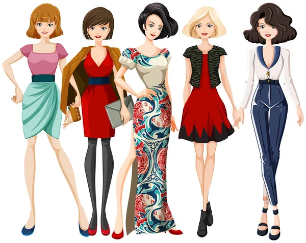 Set di personaggio modello di moda — Vettoriale Stock