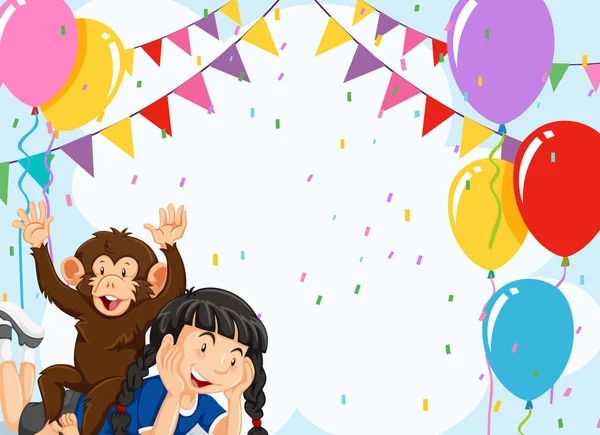 Girl and monkey on party background — Stock Vector