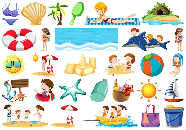 Set de elemento playa verano — Vector de stock