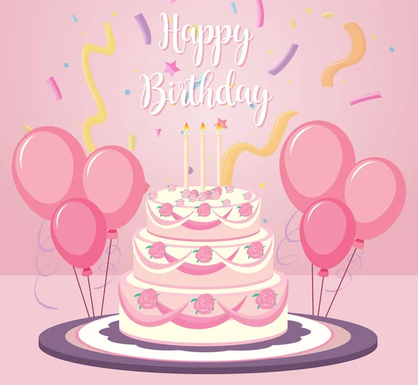粉红色背景的生日蛋糕 — 图库矢量图片