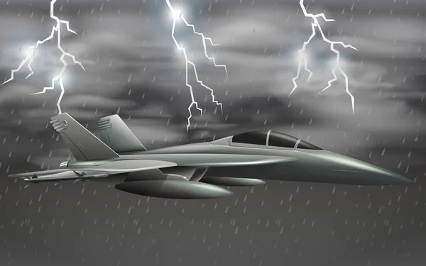 Een leger vliegtuig op slecht weer hemel — Stockvector