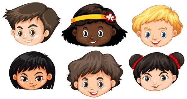 Set of multicultural kids head — Stock Vector