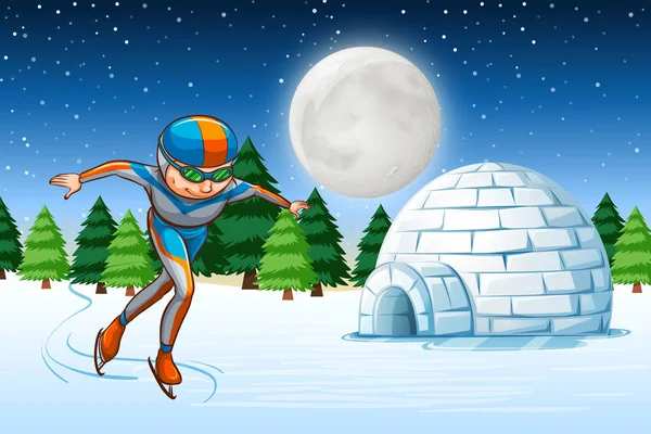 Человек катается на коньках зимний фон — стоковый вектор