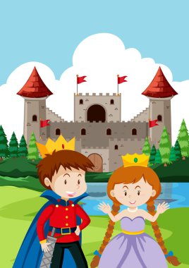 Prince and princes at the castle clipart