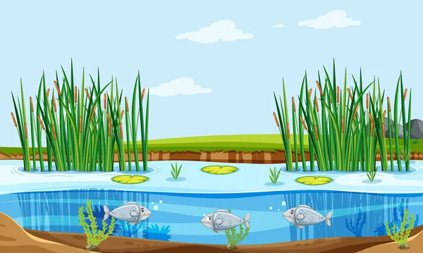 Étang de poissons scène de nature — Image vectorielle