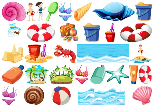 Set of beach objects — Stock Vector