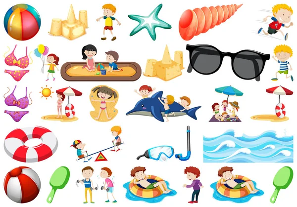 Conjunto de objetos de playa — Vector de stock