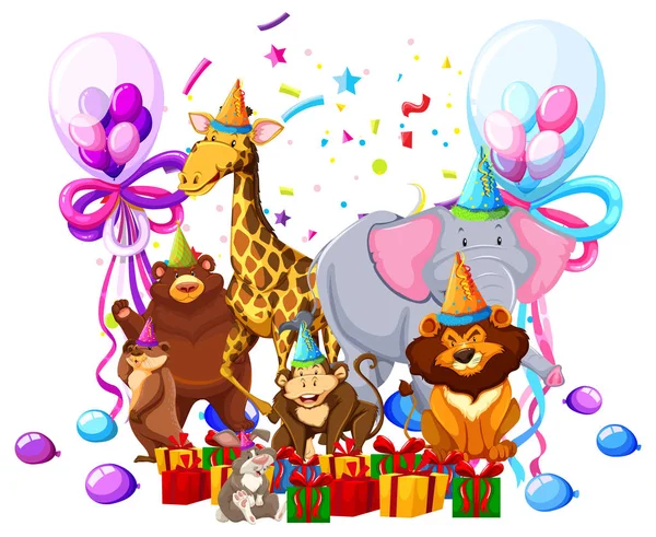 Wild animal celebrate birthday — Stock Vector