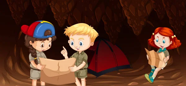 Дитячий табір у печері — стоковий вектор