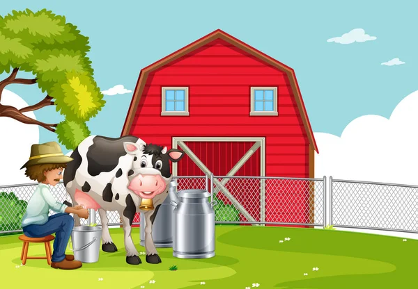 En bonde mjölkning ko — Stock vektor