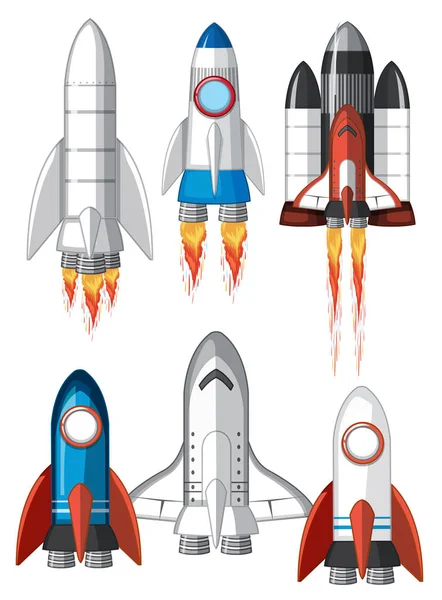 Conjunto de nave espacial sobre fondo blanco — Archivo Imágenes Vectoriales