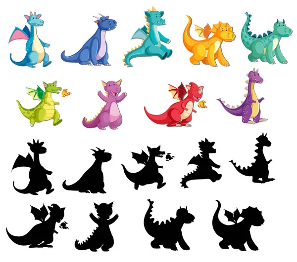 Ensemble de dragon mignon — Image vectorielle