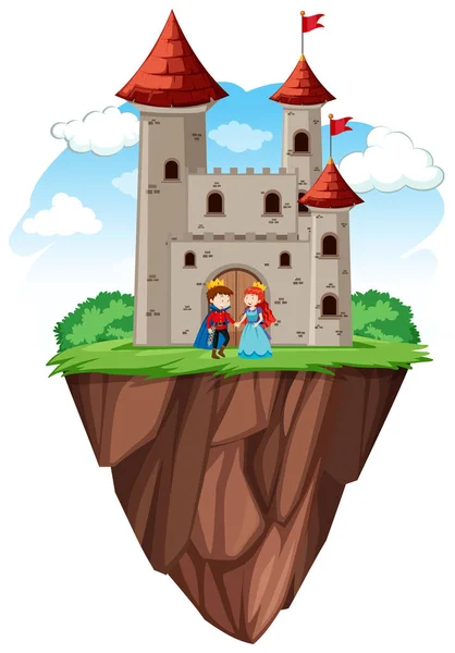 Príncipe y princesa en el castillo — Vector de stock