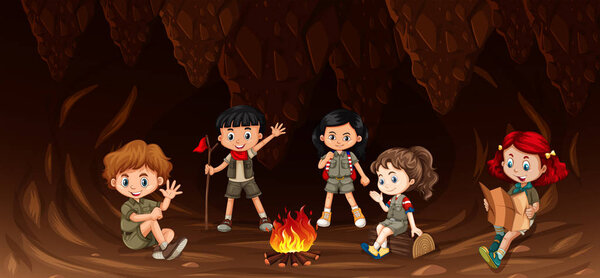 Group of multicultural children camping