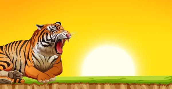 Um tigre na cena do pôr do sol — Vetor de Stock