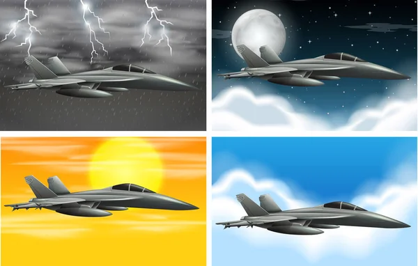 Set di aerei dell'esercito su diverse condizioni meteorologiche — Vettoriale Stock