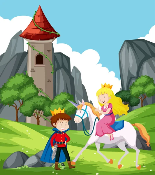 Scena fantasy con principe e principessa — Vettoriale Stock