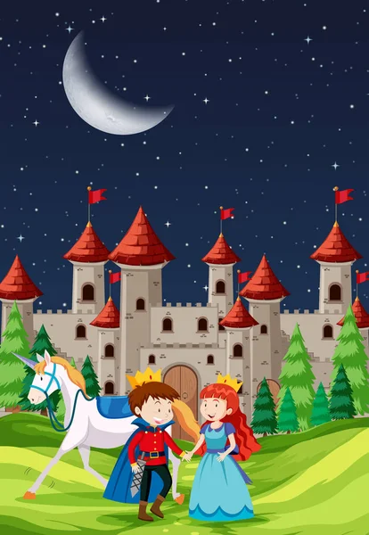 Prins og prinsesse med et slot – Stock-vektor