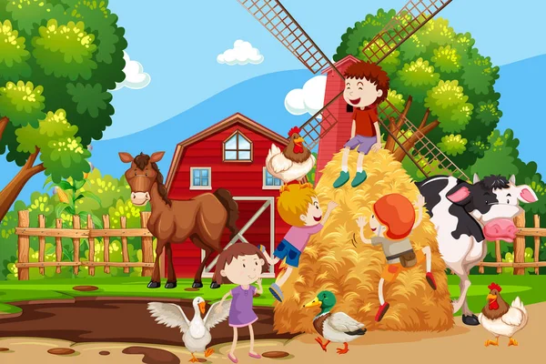 Farm jelenetet, minden állatok — Stock Vector