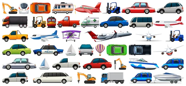 Транспортный набор легковых и грузовых автомобилей — стоковый вектор