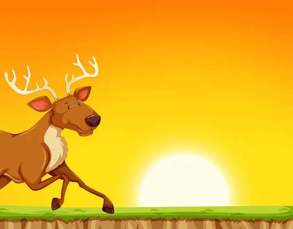 Reindeer running past sunset — Stock Vector