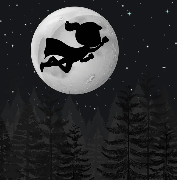 Супергерой, летящий ночью — стоковый вектор