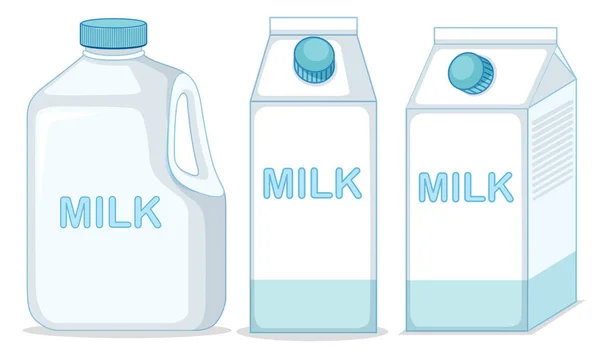 Cartones de leche y botella — Vector de stock