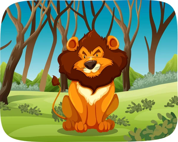 Lion Sitting In The Woods — Stock Vector