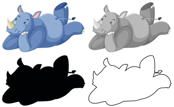 Ensemble de rhinocéros isolés — Image vectorielle