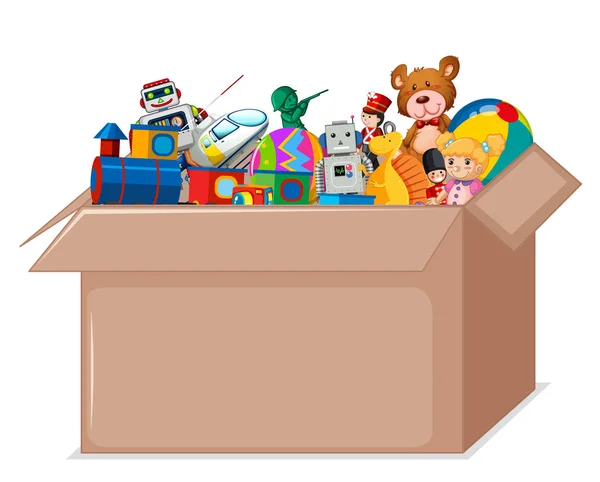 Іграшки в картонній коробці — стоковий вектор