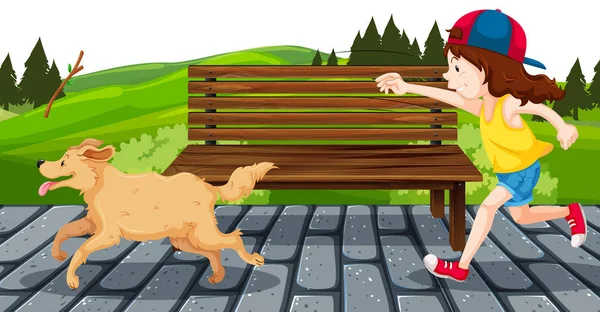 Meisje met hond in het park — Stockvector