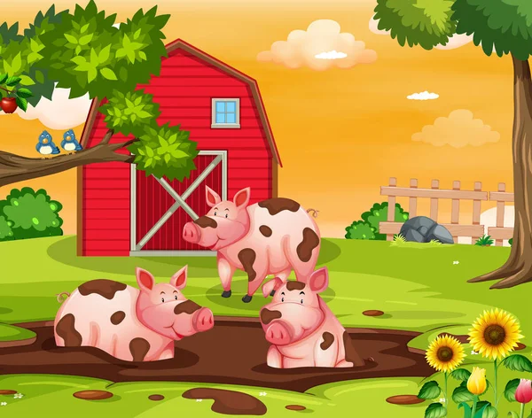 Pig at the farm — Stock Vector