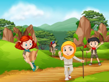 Scout yürüyüş grubu