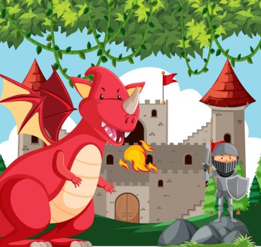 Şövalye sahne ile Dragon